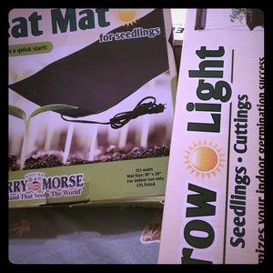 Heat mat and heat light for growing seeds.